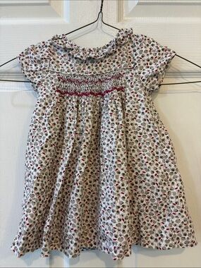 Luli & Me White Floral Smocked Dress with Red and Green